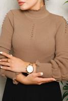 Tesettür giyim KAHVE İNCİ DETAYLI TRİKO KAZAK 3092	