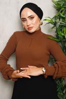 Tesettür giyim KAHVE İNCİ DETAYLI TRİKO KAZAK 3092	