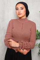 Tesettür giyim PUDRA İNCİ DETAYLI TRİKO KAZAK 3092	