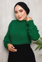 Tesettür giyim YEŞİL İNCİ DETAYLI TRİKO KAZAK 3092	