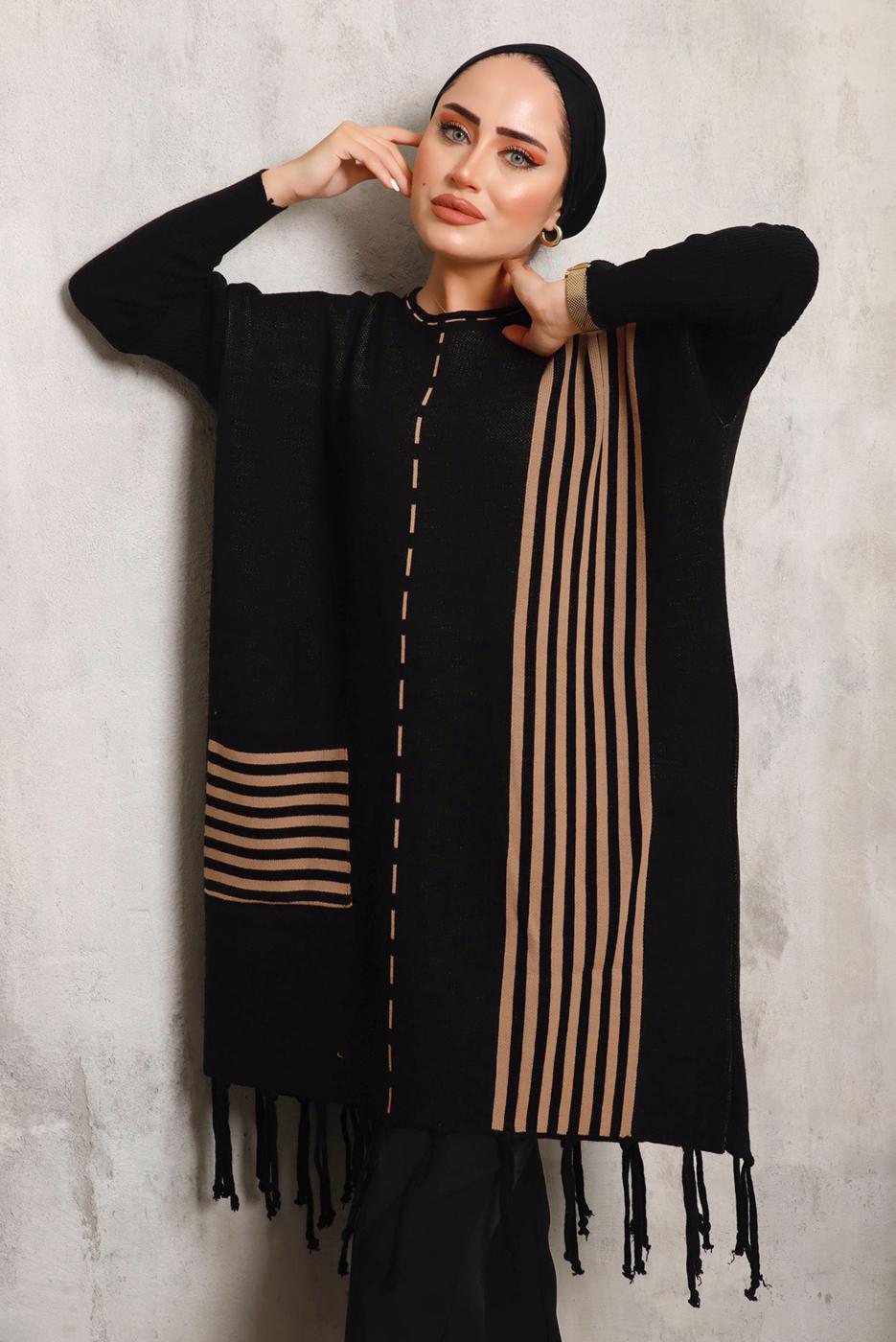 Tesettür giyim SİYAH ALTI PÜSKÜLLÜ TRİKO TUNİK 3392 