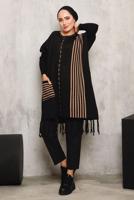 Tesettür giyim SİYAH ALTI PÜSKÜLLÜ TRİKO TUNİK 3392 