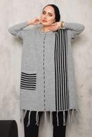 Tesettür giyim GRİ ALTI PÜSKÜLLÜ TRİKO TUNİK 3392 