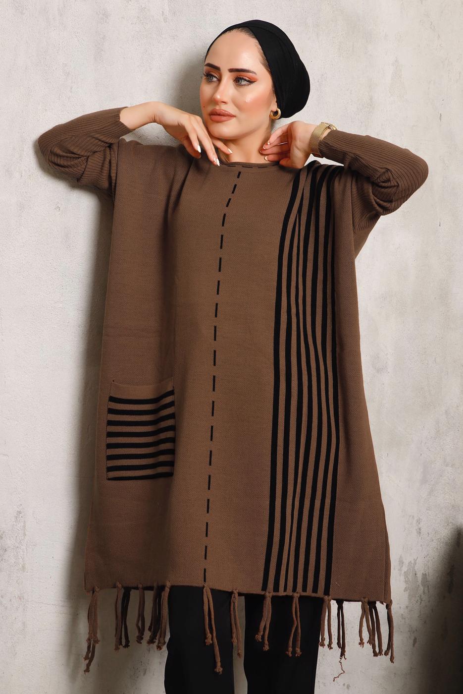 Tesettür giyim KAHVE ALTI PÜSKÜLLÜ TRİKO TUNİK 3392 