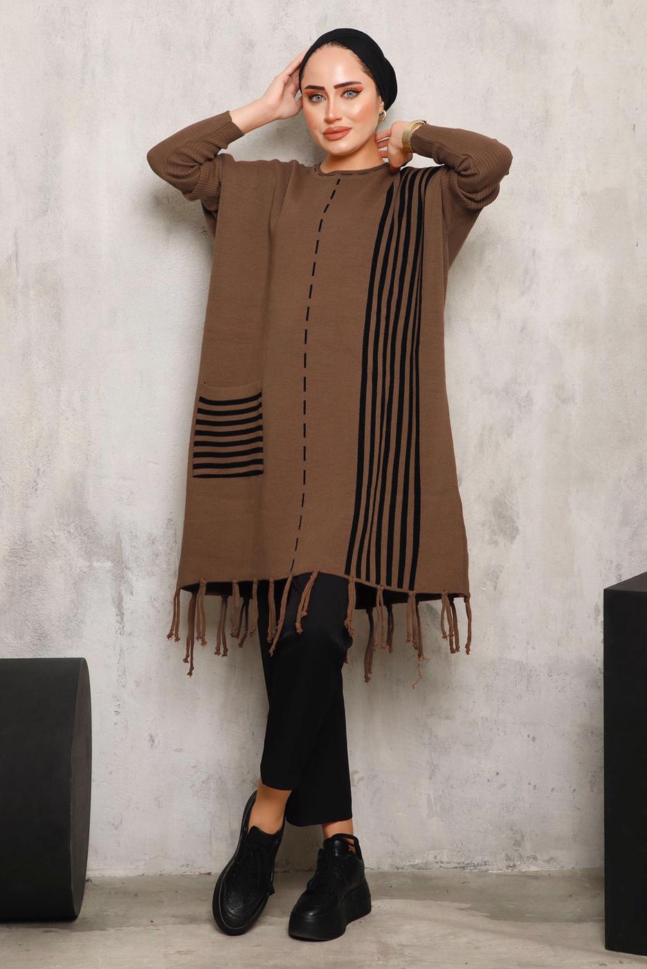 Tesettür giyim KAHVE ALTI PÜSKÜLLÜ TRİKO TUNİK 3392 