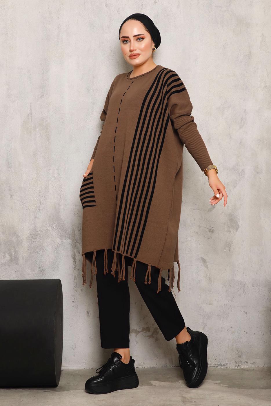Tesettür giyim KAHVE ALTI PÜSKÜLLÜ TRİKO TUNİK 3392 