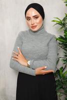 Hijab clothing GREY BEAD DETAIL KNITWEAR SWEATER 4492 