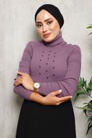 Hijab clothing PURPLE BEAD DETAIL KNITWEAR SWEATER 4492