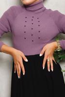 Hijab clothing PURPLE BEAD DETAIL KNITWEAR SWEATER 4492