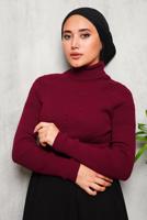 Vêtements hijab ROUGE BORDEAUX PULL EN MAILLE DÉTAIL PERLES 4492