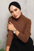 Tesettür giyim KAHVE BONCUK DETAYLI TRİKO KAZAK 4492	