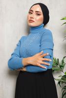 Tesettür giyim LACİVERT BONCUK DETAYLI TRİKO KAZAK 4492	