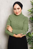 Hijab clothing GREEN BEAD DETAIL KNITWEAR SWEATER 4492