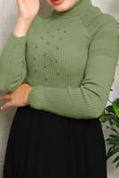 Hijab clothing GREEN BEAD DETAIL KNITWEAR SWEATER 4492