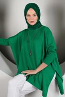 Tesettür giyim YEŞİL YIRTMAÇ DETAYLI TRİKO TUNİK 5378 