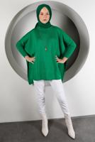 Tesettür giyim YEŞİL YIRTMAÇ DETAYLI TRİKO TUNİK 5378 