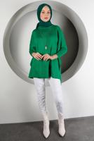 Tesettür giyim YEŞİL YIRTMAÇ DETAYLI TRİKO TUNİK 5378 