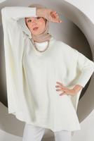 Tesettür giyim EKRU YIRTMAÇ DETAYLI TRİKO TUNİK 5378 