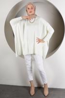 Tesettür giyim EKRU YIRTMAÇ DETAYLI TRİKO TUNİK 5378 