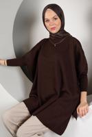 Tesettür giyim KAHVE YIRTMAÇ DETAYLI TRİKO TUNİK 5378 