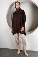 Tesettür giyim KAHVE YIRTMAÇ DETAYLI TRİKO TUNİK 5378 