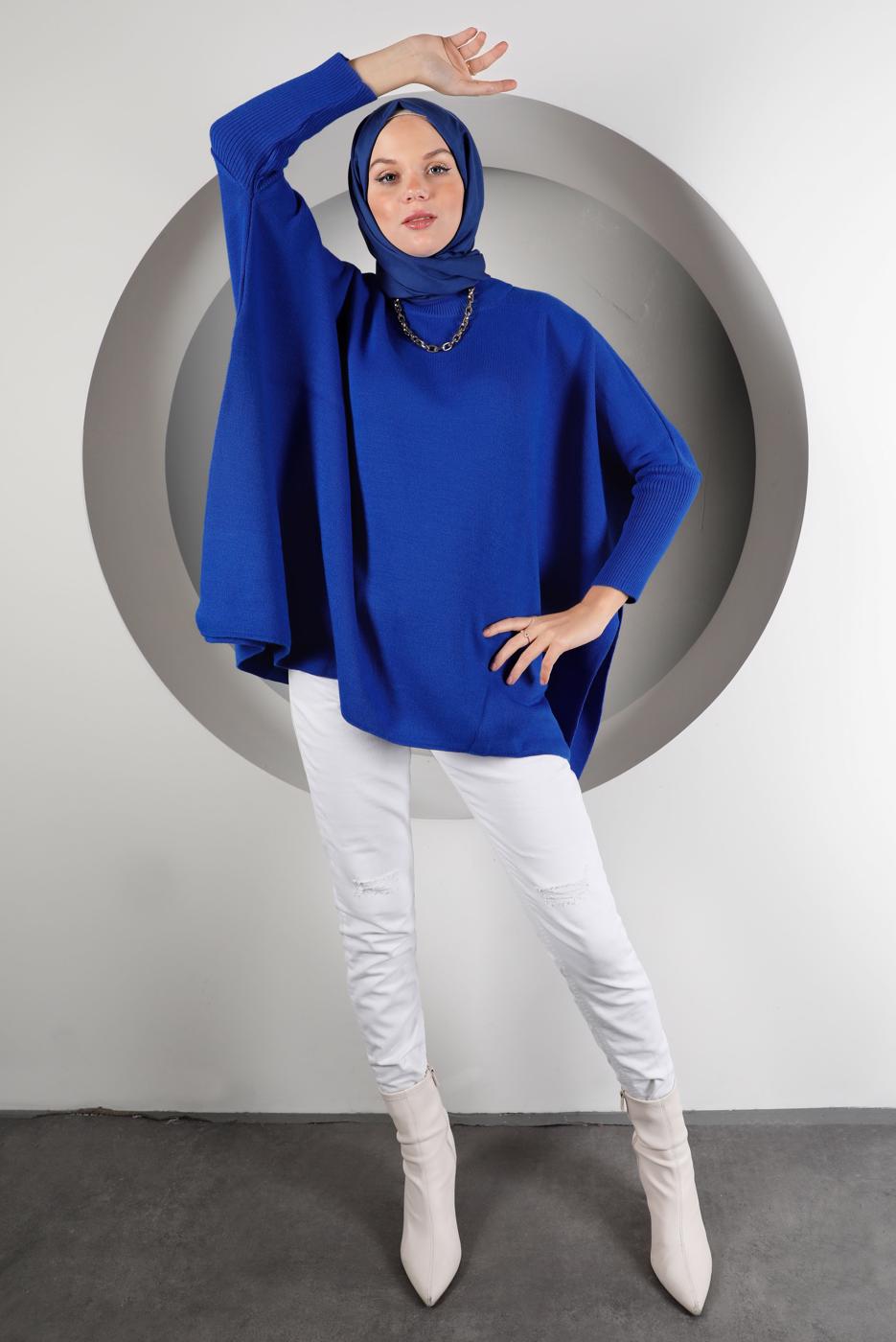 Tesettür giyim LACİVERT YIRTMAÇ DETAYLI TRİKO TUNİK 5378 