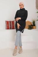 Tesettür giyim GRİ BOĞAZLI YIRTMAÇLI TRİKO TUNİK 7092	