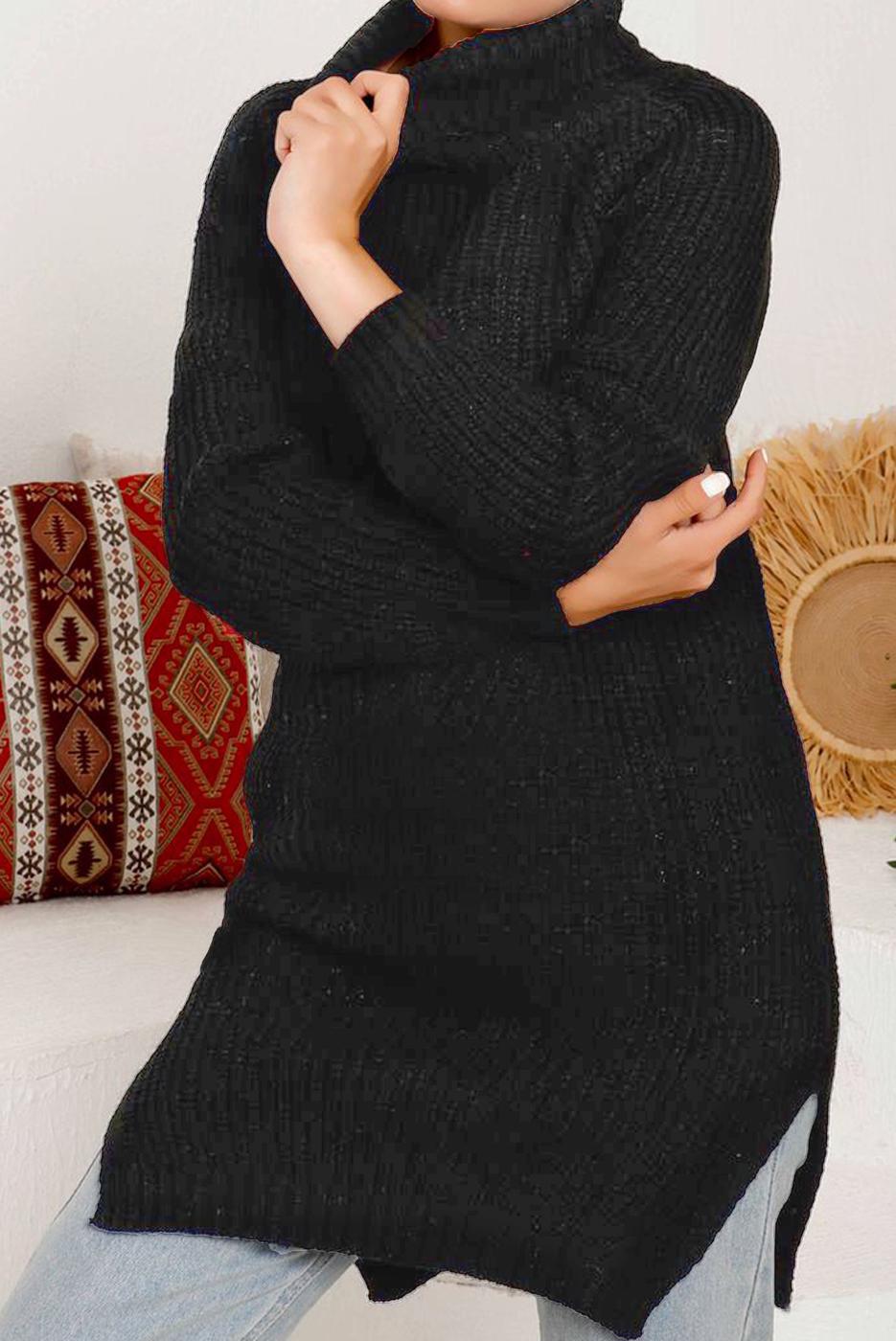 Tesettür giyim GRİ BOĞAZLI YIRTMAÇLI TRİKO TUNİK 7092	