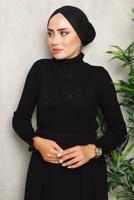 Tesettür giyim SİYAH KENDİNDEN DESENLİ TRİKO KAZAK 8092 