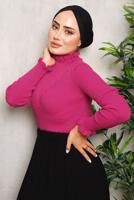Tesettür giyim FUŞYA KENDİNDEN DESENLİ TRİKO KAZAK 8092 