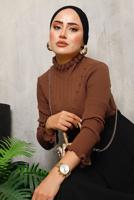 Tesettür giyim KAHVE KENDİNDEN DESENLİ TRİKO KAZAK 8092 