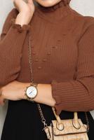 Tesettür giyim KAHVE KENDİNDEN DESENLİ TRİKO KAZAK 8092 