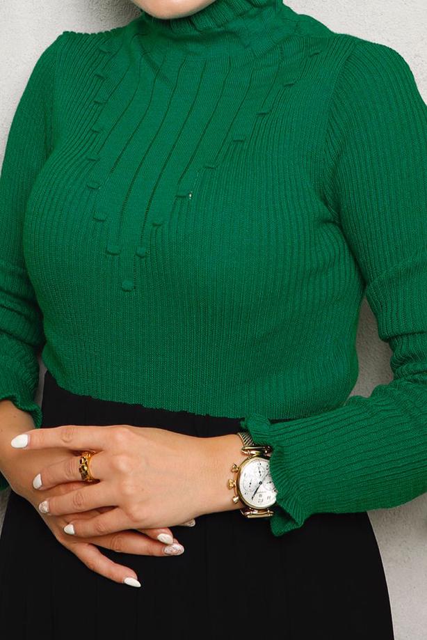 Vêtements hijab VERT PULL EN MAILLE À MOTIFS 8092 - TRENDTESETTÜR