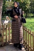 Tesettür giyim SİYAH KUŞAKLI DESENLİ KAŞE YELEK 0177