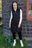 Tesettür giyim SİYAH CEPLİ KAPÜŞONLU ŞİŞME YELEK T 0415 