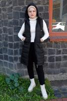 Tesettür giyim SİYAH CEPLİ KAPÜŞONLU ŞİŞME YELEK T 0415 