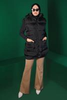 Tesettür giyim SİYAH BELİ BÜZGÜLÜ CEPLİ ŞİŞME YELEK 1010