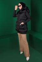 Tesettür giyim SİYAH BELİ BÜZGÜLÜ CEPLİ ŞİŞME YELEK 1010