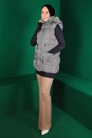 Tesettür giyim GRİ BELİ BÜZGÜLÜ CEPLİ ŞİŞME YELEK 1010