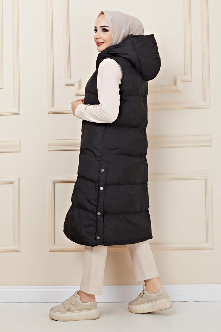 Tesettür giyim SİYAH ÇITÇITLI ŞİŞME YELEK 1436