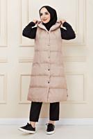 Tesettür giyim BEJ ÇITÇITLI ŞİŞME YELEK 1436