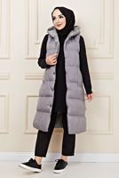 Tesettür giyim GRİ ÇITÇITLI ŞİŞME YELEK 1436