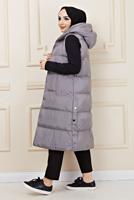 Tesettür giyim GRİ ÇITÇITLI ŞİŞME YELEK 1436