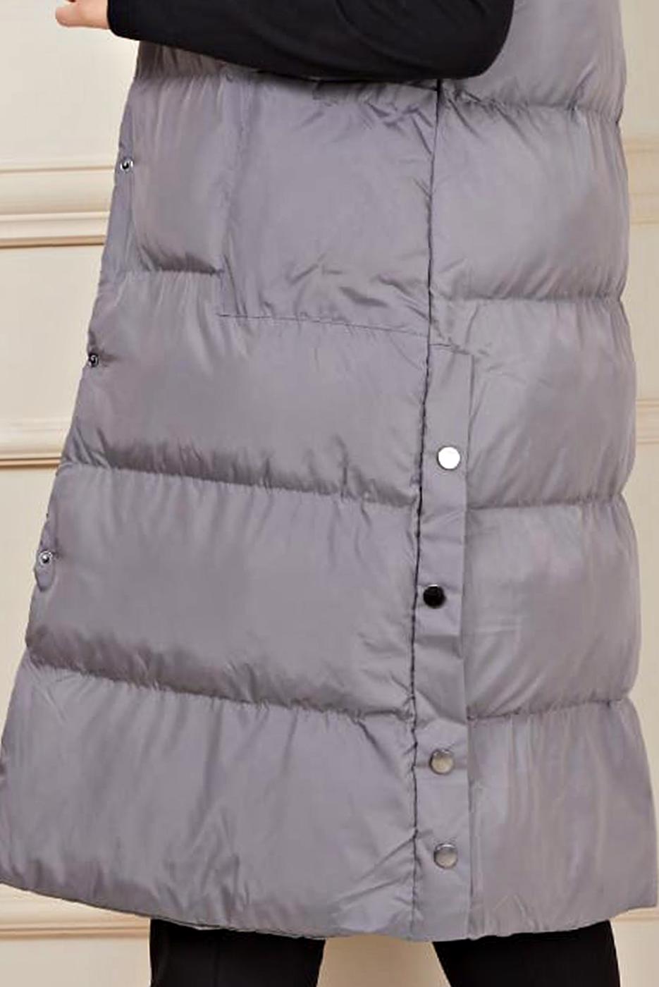 Tesettür giyim GRİ ÇITÇITLI ŞİŞME YELEK 1436