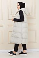 Tesettür giyim EKRU ÇITÇITLI ŞİŞME YELEK 1436