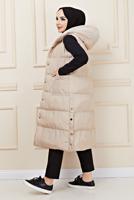 Tesettür giyim BEJ ÇITÇITLI ŞİŞME YELEK 1436