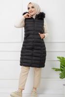 Tesettür giyim SİYAH BÜYÜK BEDEN FERMUARLI ŞİŞME YELEK 1451-1 