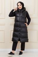 Tesettür giyim SİYAH DERİ ŞİŞME YELEK 1453 