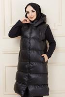 Tesettür giyim SİYAH DERİ ŞİŞME YELEK 1453 