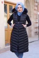 Tesettür giyim SİYAH KAPÜŞONLU CEPLİ ŞİŞME YELEK 1503 